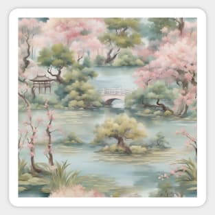 Traditional chinoiserie landscape in soft palette Sticker